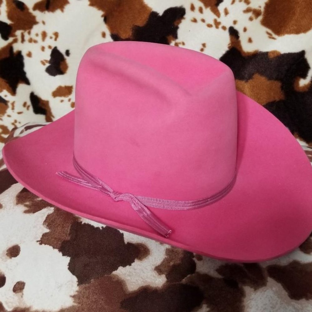 Cowboy/cowgirl hat pink felt western fedora American Hat Co. size 7-1/8